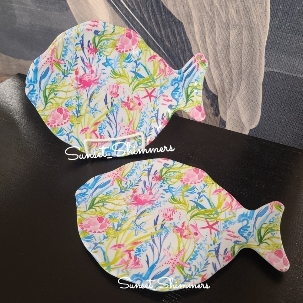 4 Sigrid Olsen Melamine Fish Salad Appetizer Dessert Plates Crab Turtle Starfish
